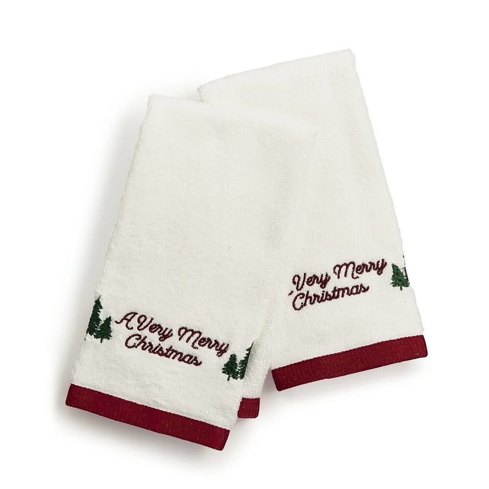 Martha Stewart Collection Very Merry Embroidered Cotton 2-Pc Fingertip Towel Set